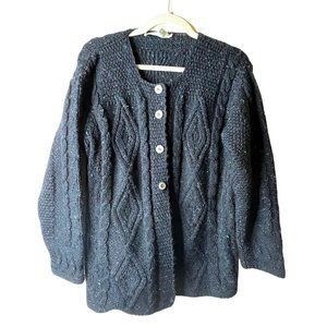 Isles of Aran womens cardigan sweater sz M Pure new wool gray